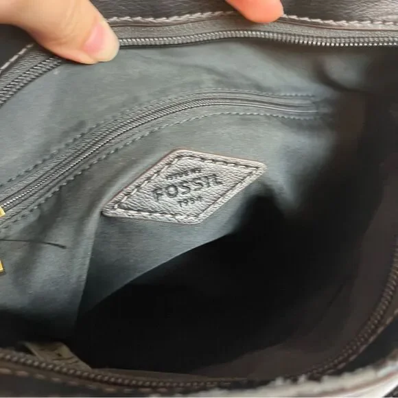 FOSSIL Black Leather Tote shoulder Bag crossbody Satchel Sydney Ryder Gemma Kyle - Picture 13 of 13